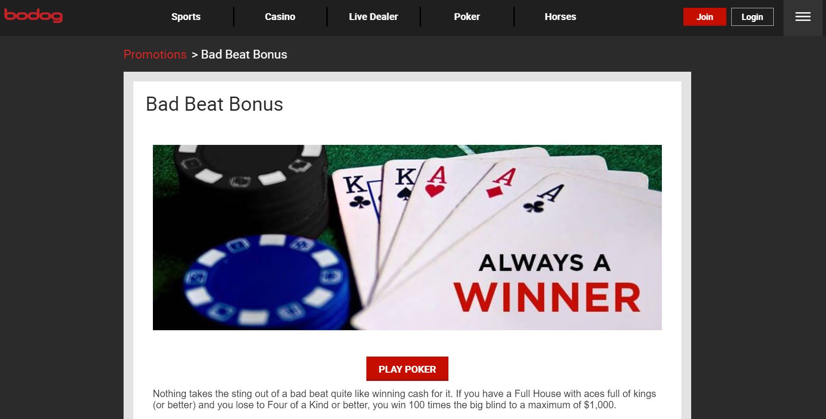 Bonus Bodog Bad Beat