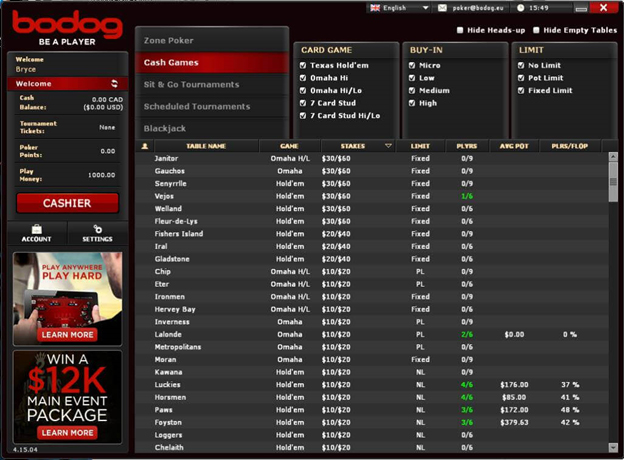 bodog video poker