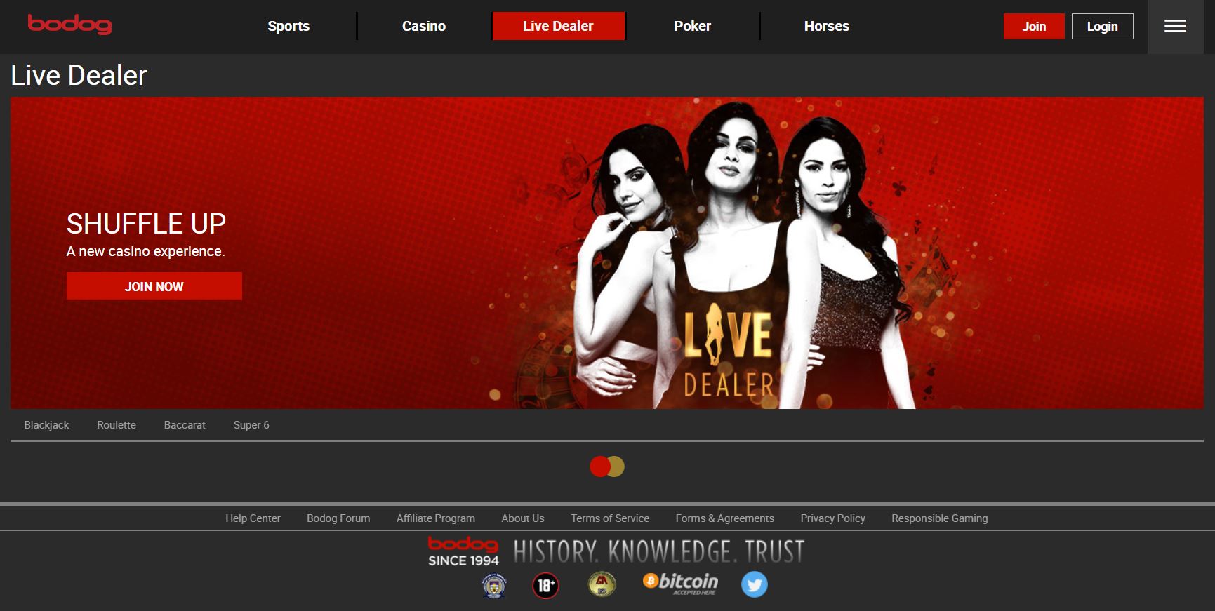 Live dealer Bodog American roulette 