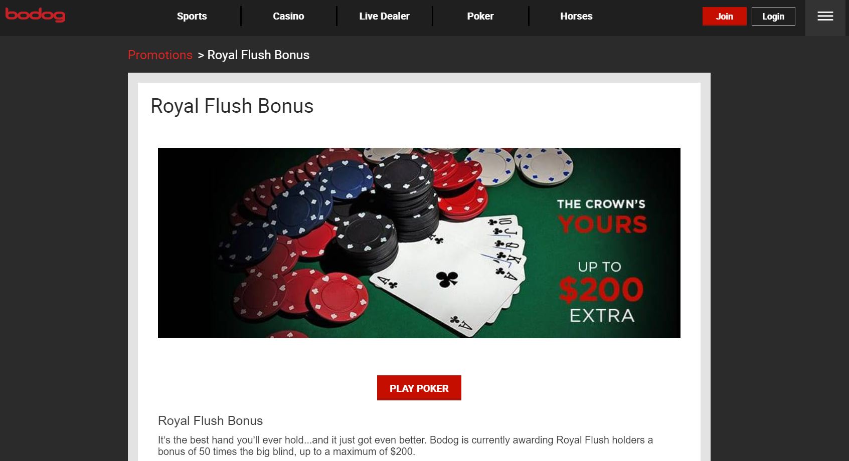 Bonus Bodog Royal Flush